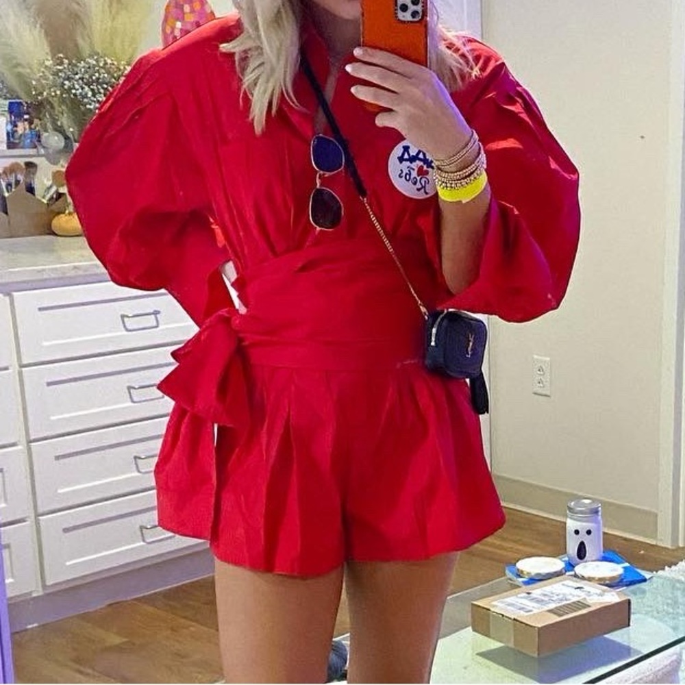 Boutique | Red Romper with Belt
